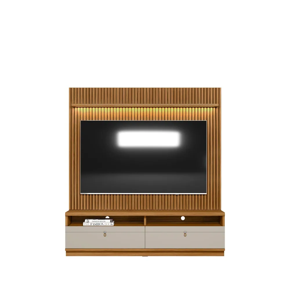 Painel + Rack até 75″ Ouro Preto Nature/Off White – LINEA BRASIL