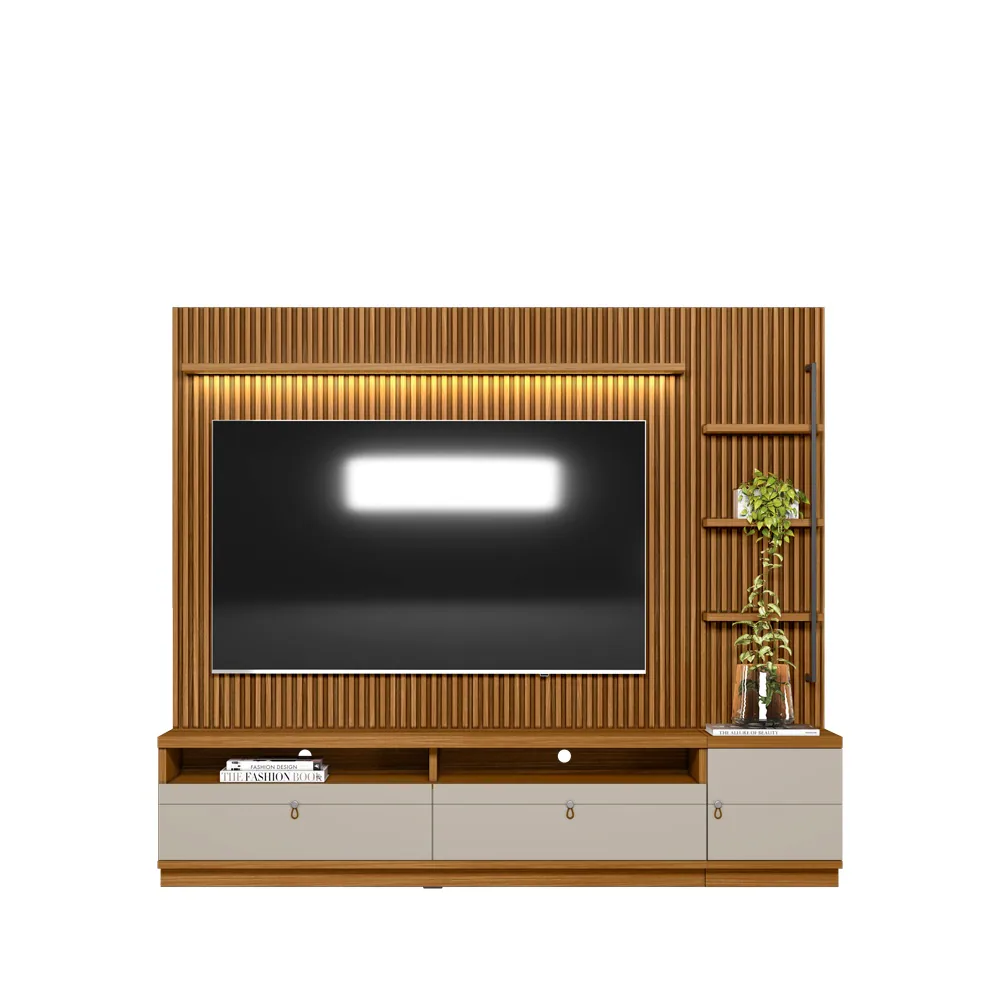 Painel até 75″ + Rack + Módulo Lateral Ouro Preto Nature/Off White – LINEA BRASIL