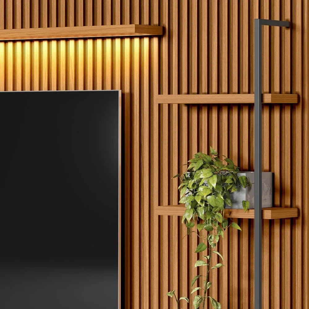 Painel + Rack + Dois Módulos Laterais Ouro Preto Nature/Off White – LINEA BRASIL