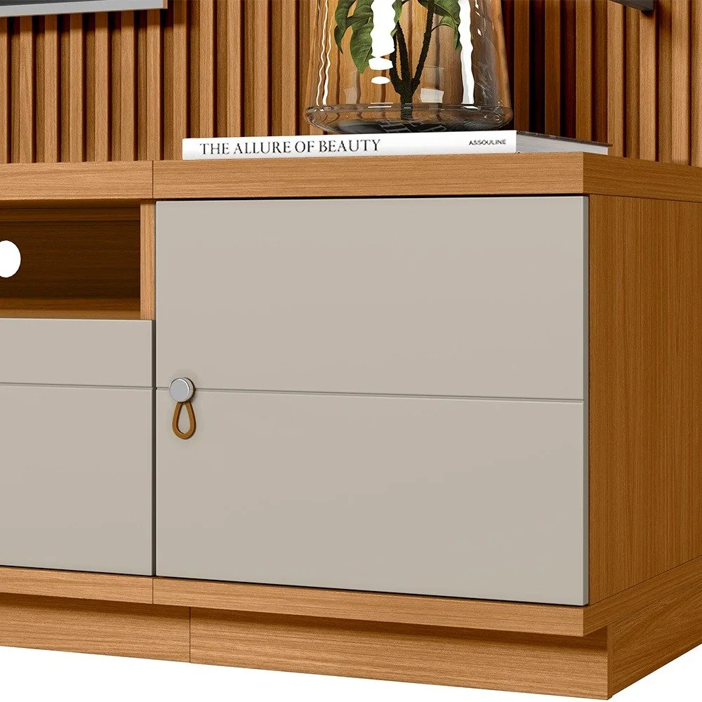 Painel + Rack + Dois Módulos Laterais Ouro Preto Nature/Off White – LINEA BRASIL