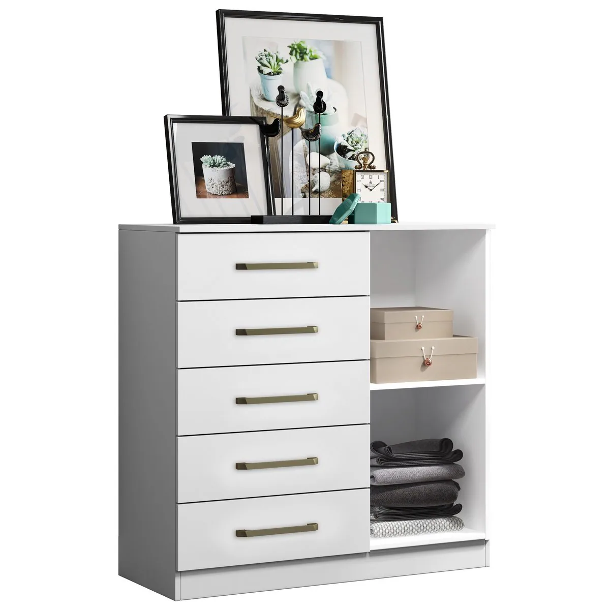 Cômoda 5 Gavetas com Sapateira Milão Branco – ARAMÓVEIS