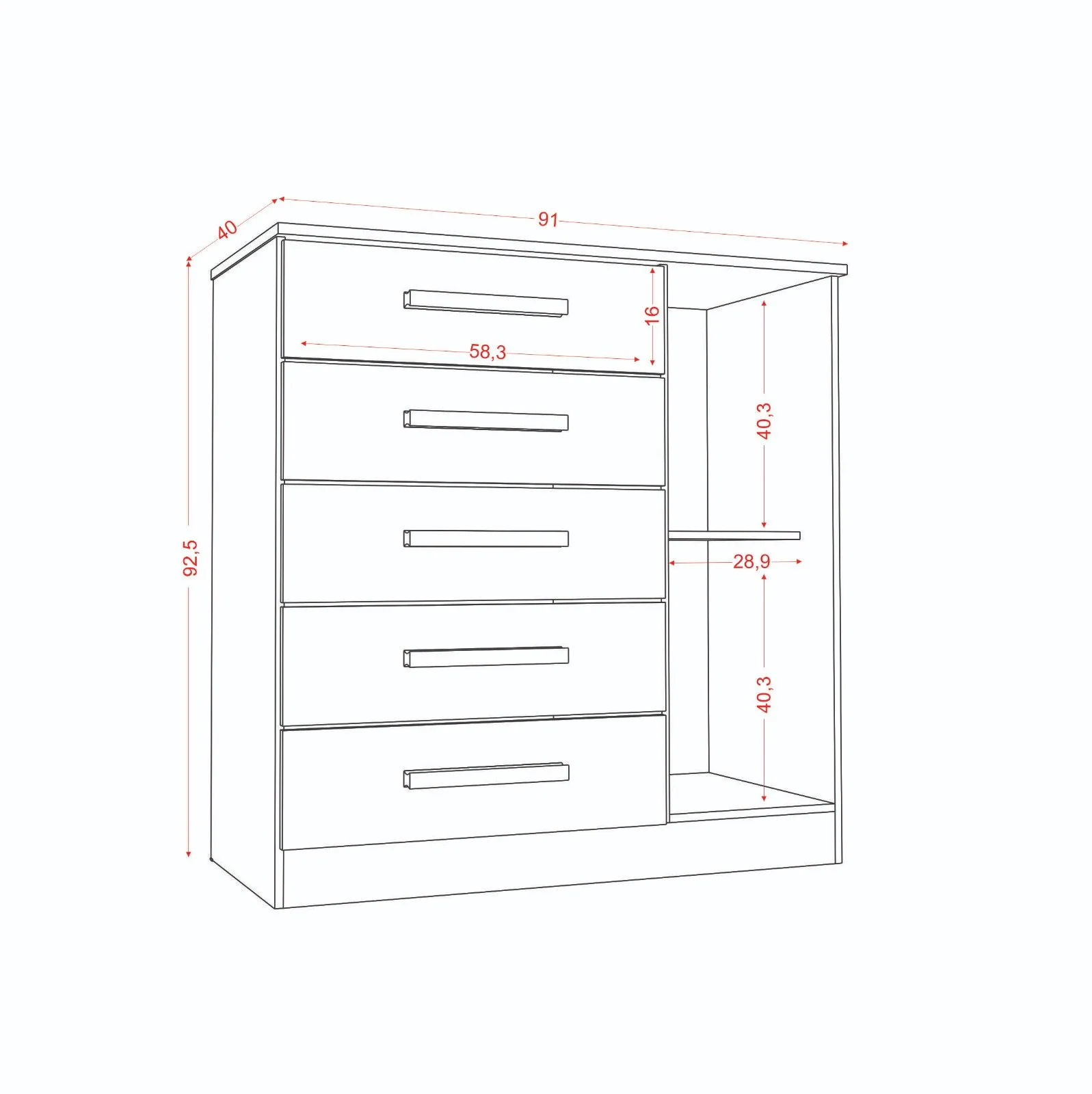 Cômoda 5 Gavetas com Sapateira Milão Branco – ARAMÓVEIS