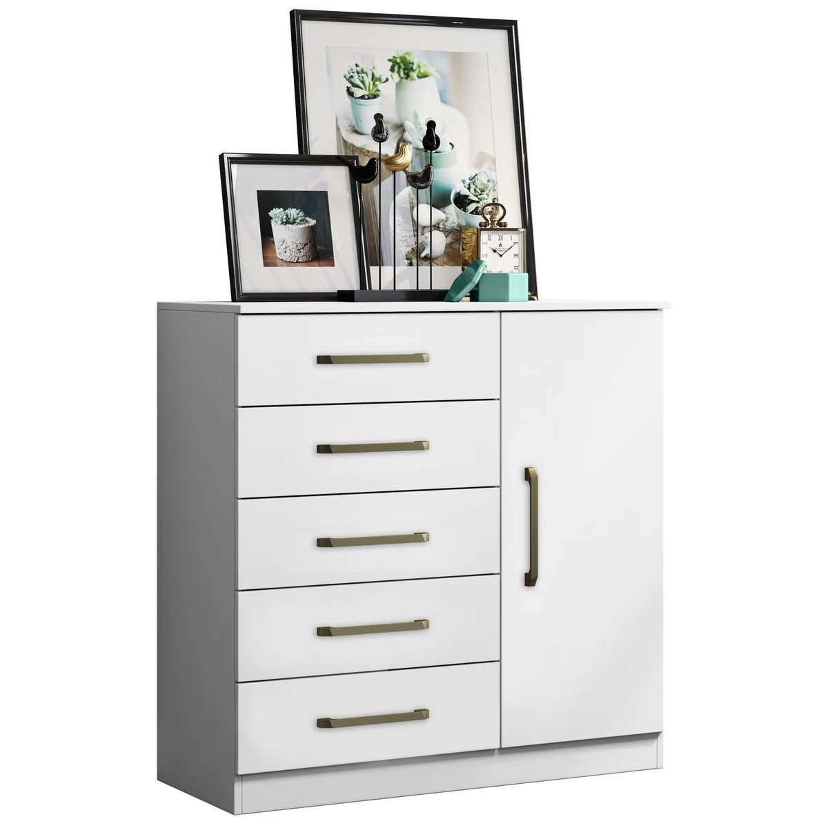 Cômoda 5 Gavetas com Sapateira Milão Branco – ARAMÓVEIS