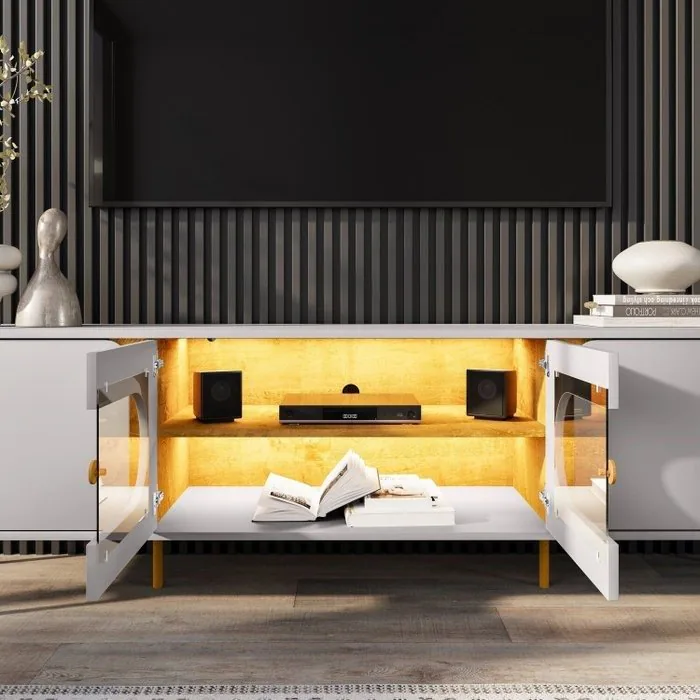 Painel até 75″ Maresias + Rack Juquehy Off White/Naturale – BECHARA