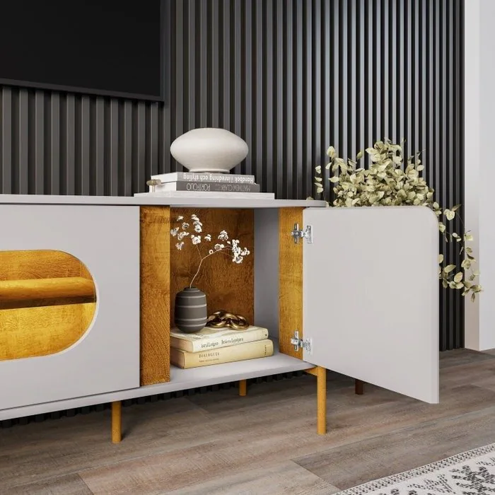 Painel até 75″ Maresias + Rack Juquehy Off White/Naturale – BECHARA
