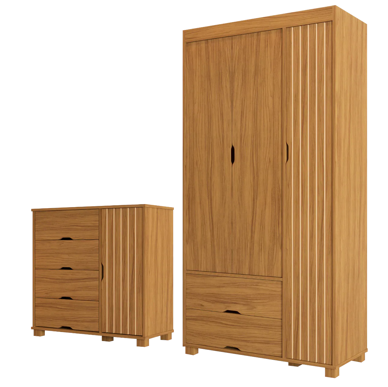 Guarda-Roupa 3 Portas + Cômoda 4 Gavetas com Sapateira Bela Nature – MADEC MÓVEIS