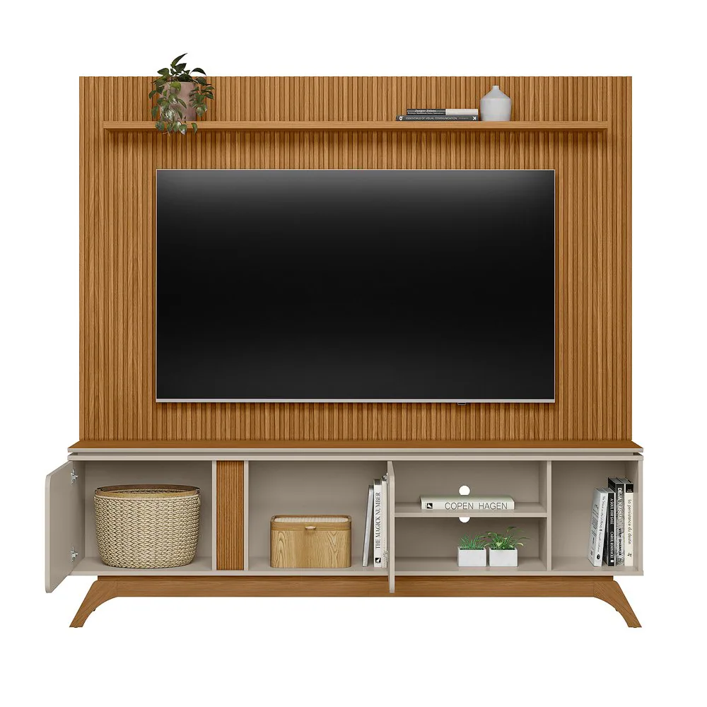 Painel até 75″ Gênova 2.0 Nature + Rack Istambul Nature/Off White – LINEA BRASIL