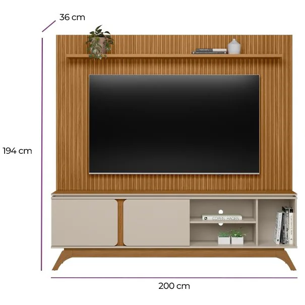 Painel até 75″ Gênova 2.0 Nature + Rack Istambul Nature/Off White – LINEA BRASIL