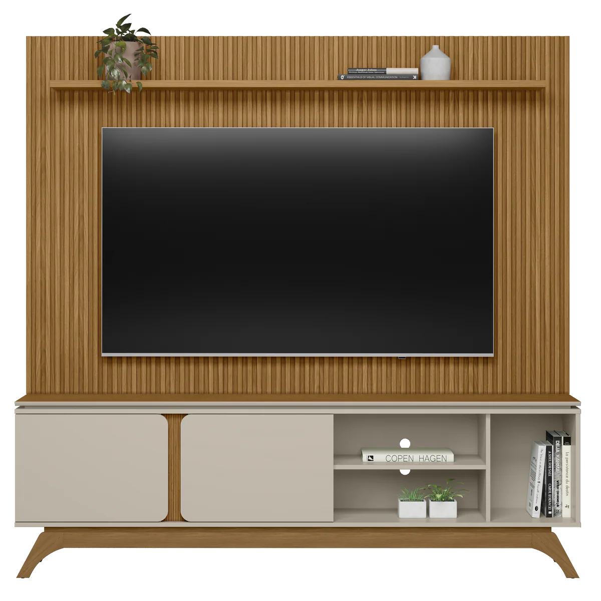 Painel até 75″ Gênova 2.0 Nature + Rack Istambul Nature/Off White – LINEA BRASIL