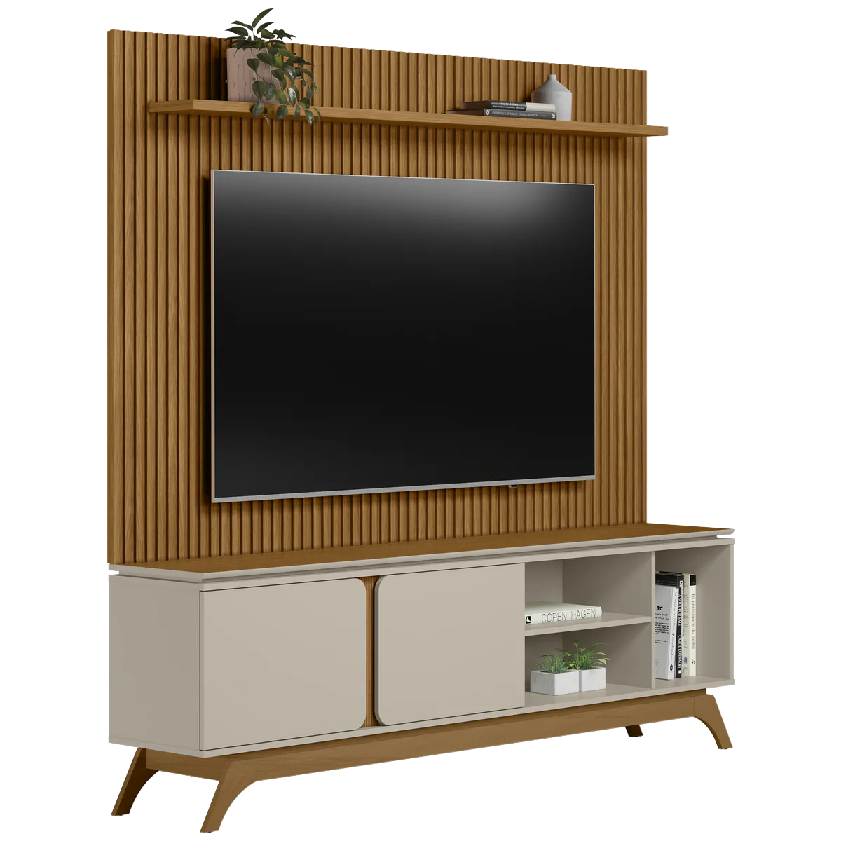 Painel até 75″ Gênova 2.0 Nature + Rack Istambul Nature/Off White – LINEA BRASIL