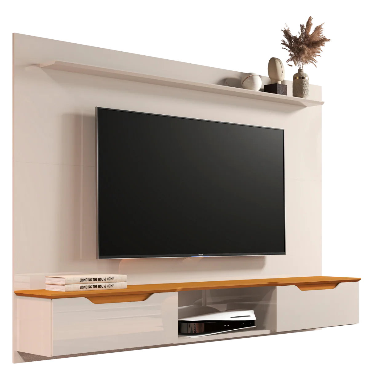 Painel até 65″ Studio Off White/Cedro – EDN MÓVEIS