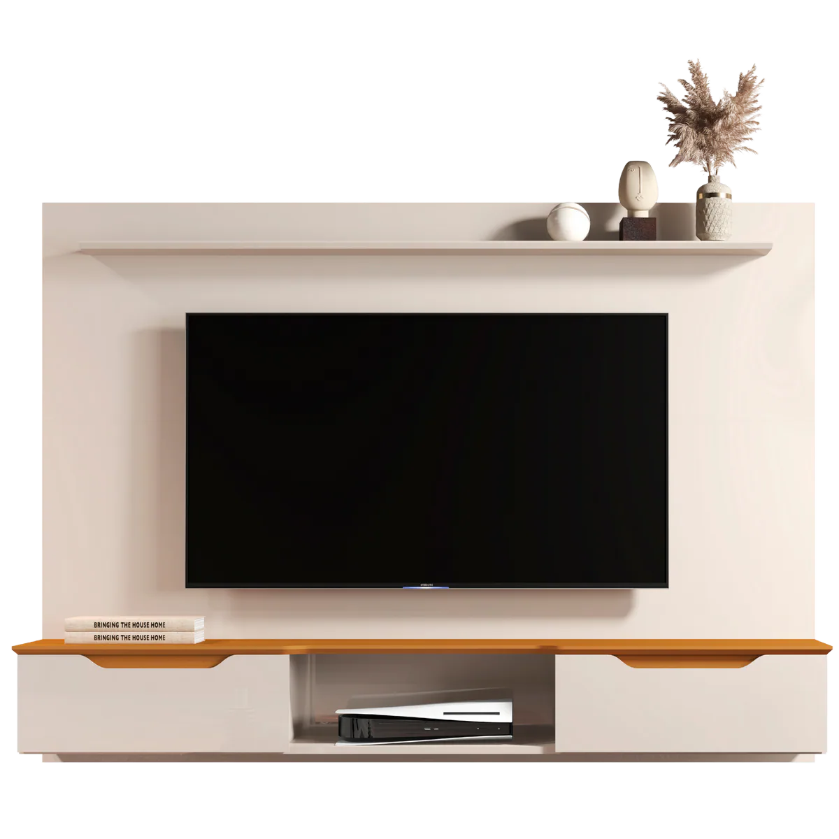 Painel até 65″ Studio Off White/Cedro – EDN MÓVEIS