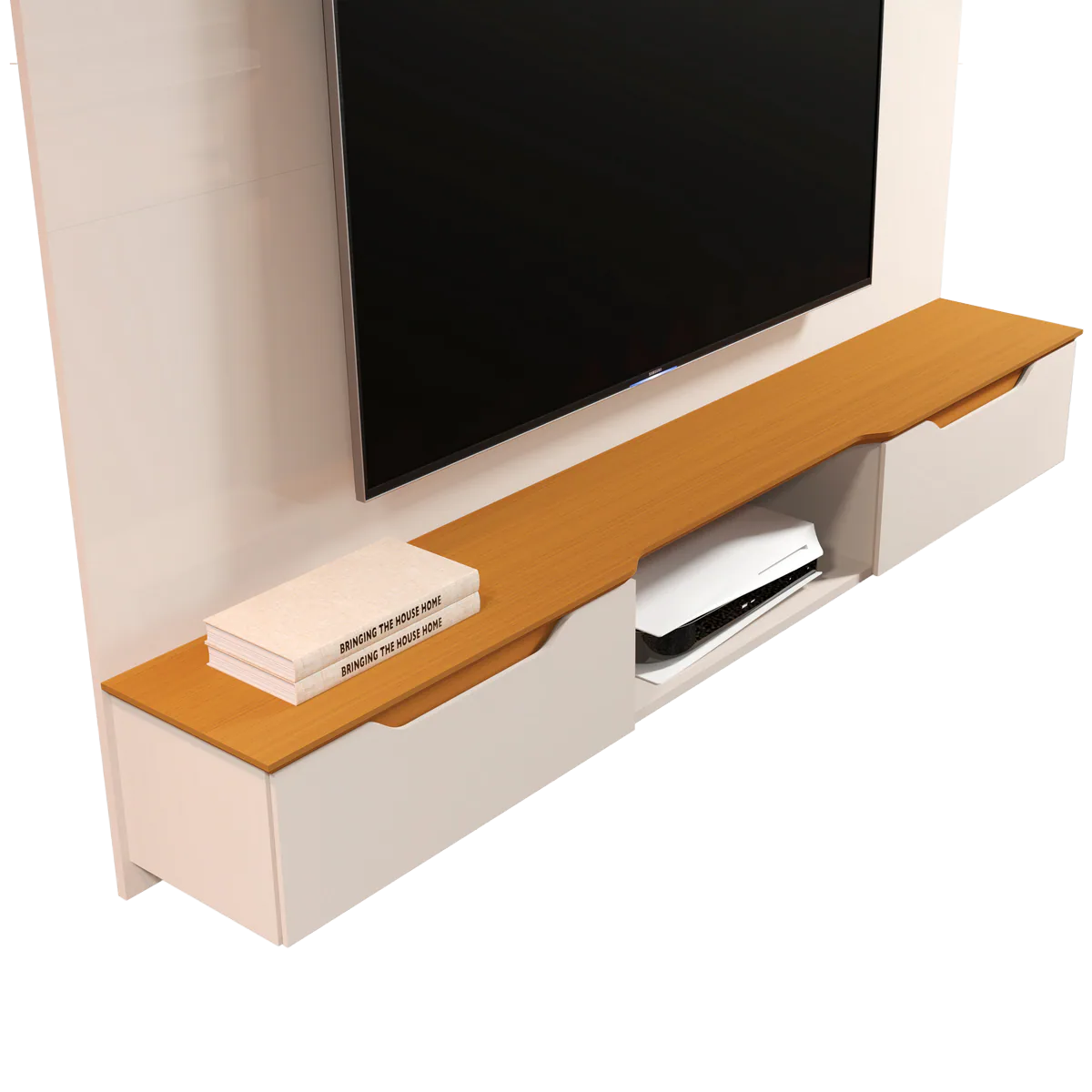 Painel até 65″ Studio Off White/Cedro – EDN MÓVEIS