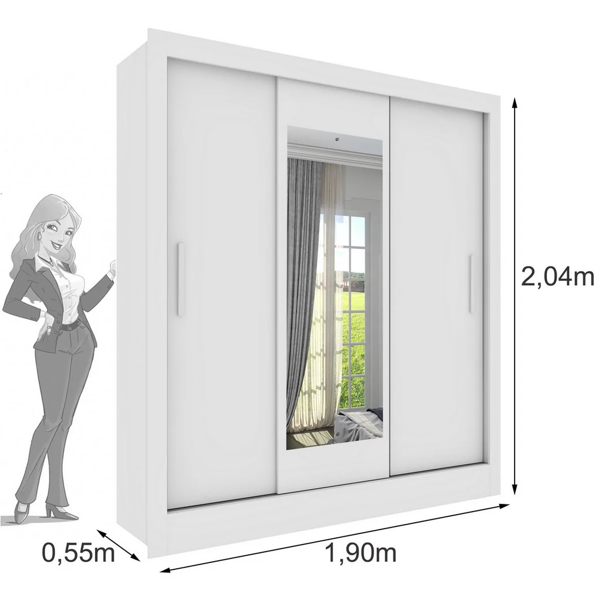 Guarda-Roupa 3 Portas Valência/Turia 1,90 m Branco Neve – TCIL