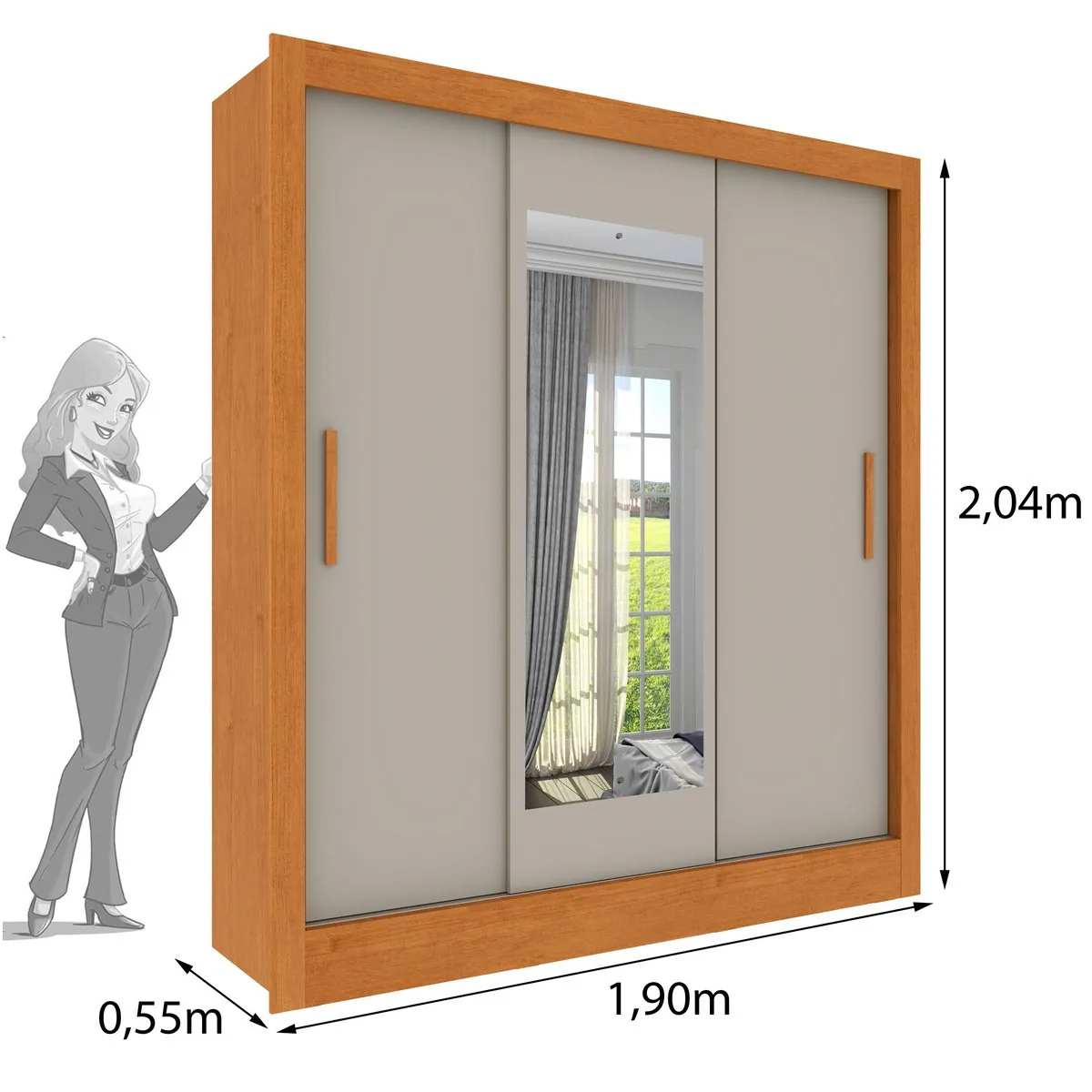 Guarda-Roupa 3 Portas Valência/Turia 1,90 m Cinamomo/Off White/Cinamomo – TCIL