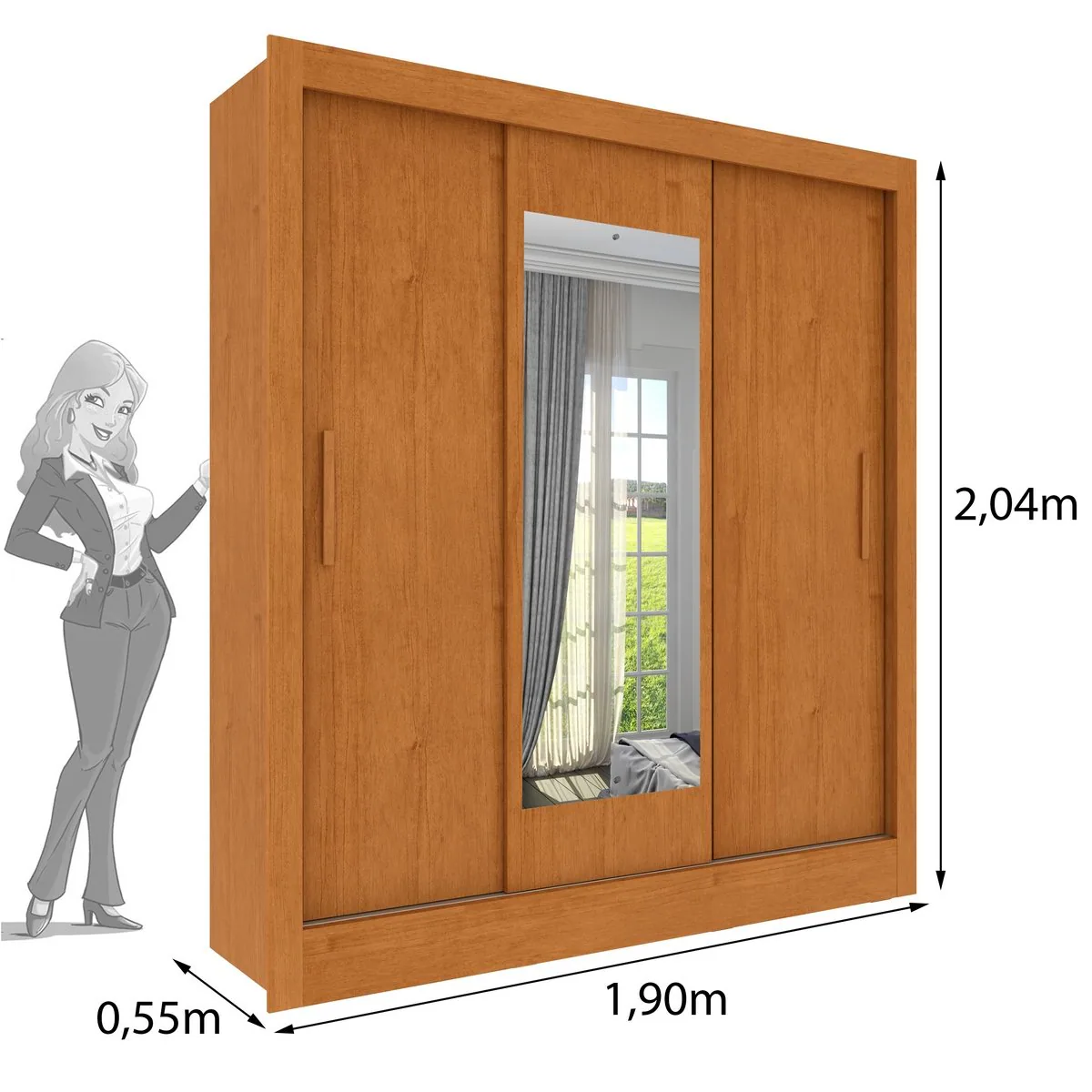 Guarda-Roupa 3 Portas Valência/Turia 1,90 m Cinamomo/Off White/Cinamomo – TCIL