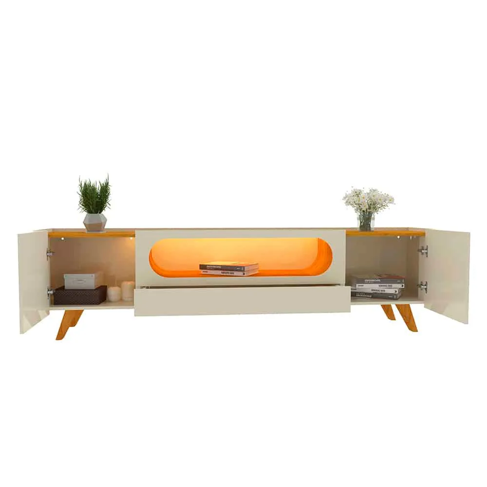 Painel Nobre 230 Off White + Rack Nobre 210 (Pés de Madeira) Off White/Naturale – GELIUS