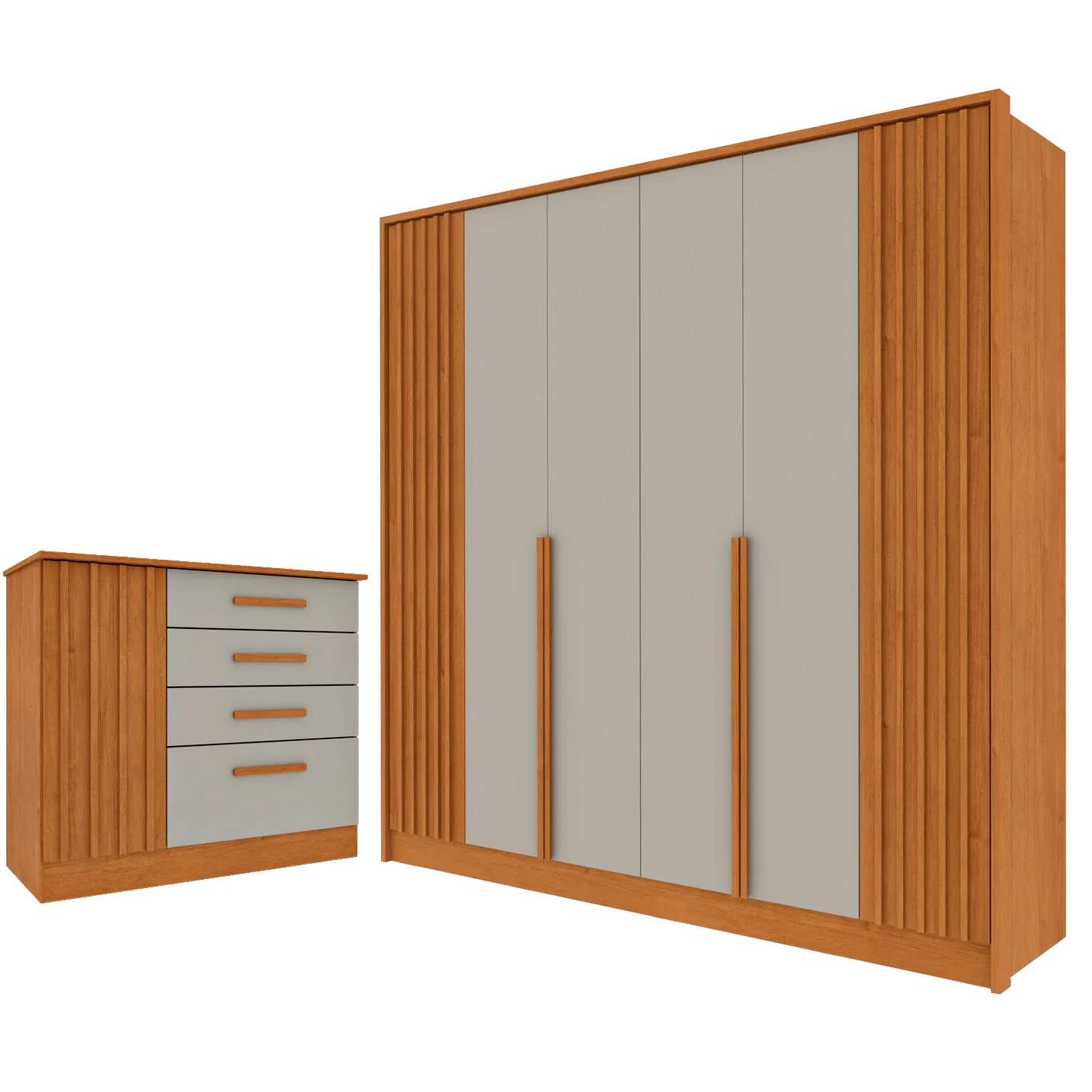 Guarda-Roupa 6 Portas + Cômoda Guarani/Chade Ripado Cinamomo/Off White – TCIL