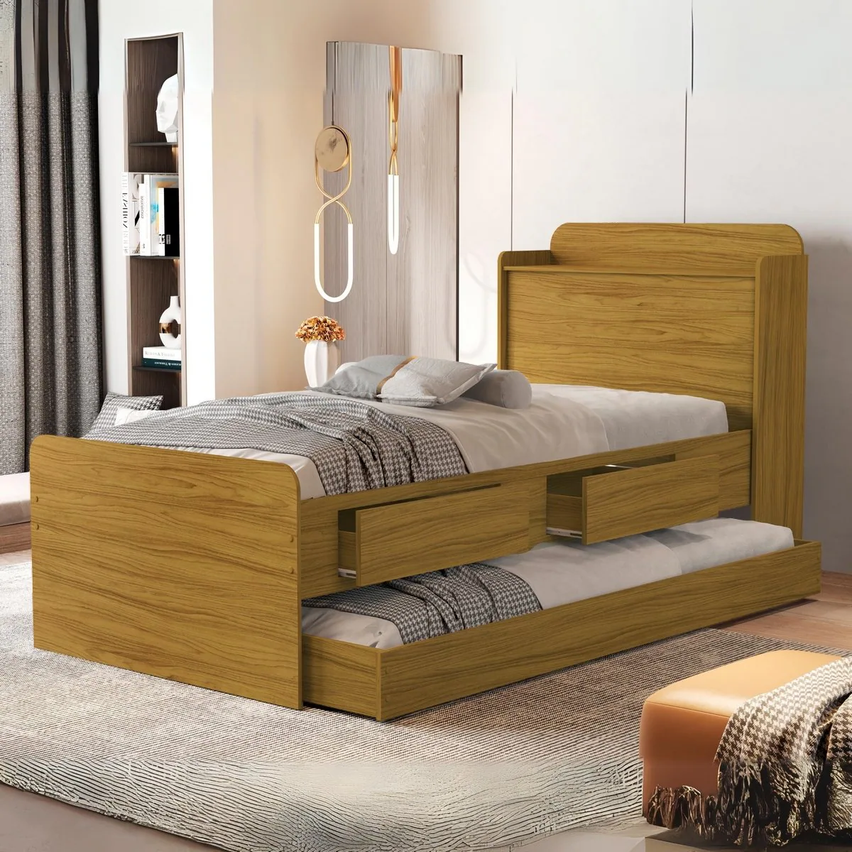 Cama Solteiro Baú Tamires + Auxiliar Mili Nature – MADEC/VJ MÓVEIS