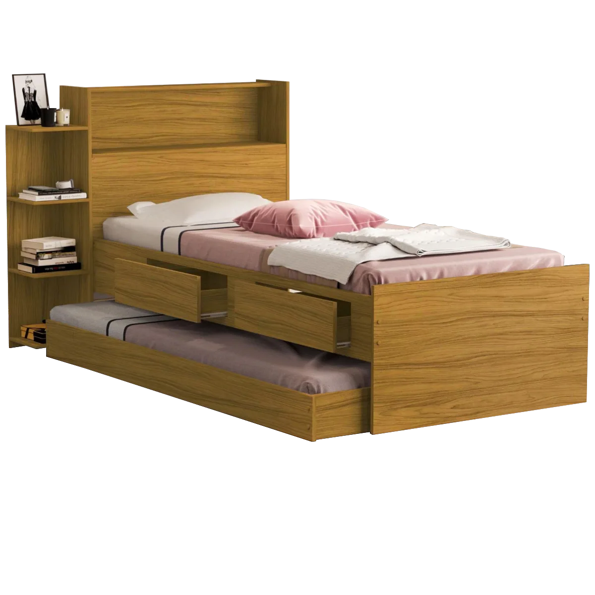 Cama Solteiro Baú Isa + Auxiliar Mili Nature – MADEC/VJ MÓVEIS