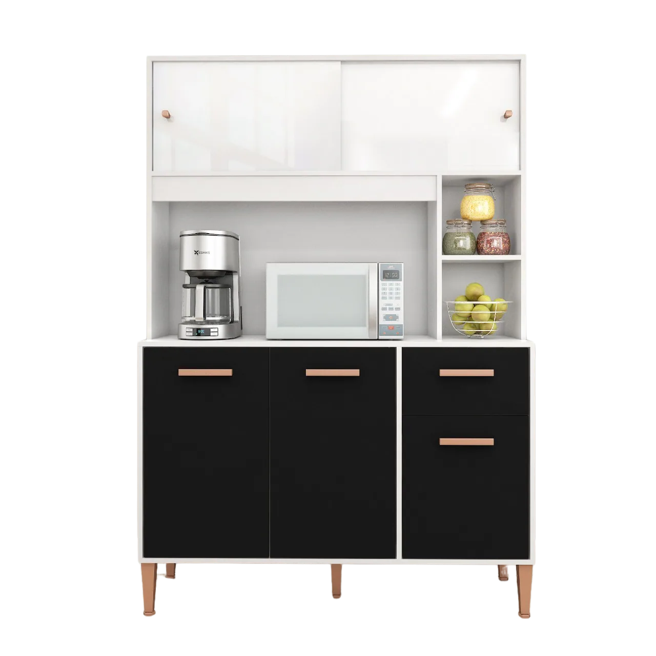Kit Cozinha Pérola C212 1,20 m Branco/Preto – FELLICCI