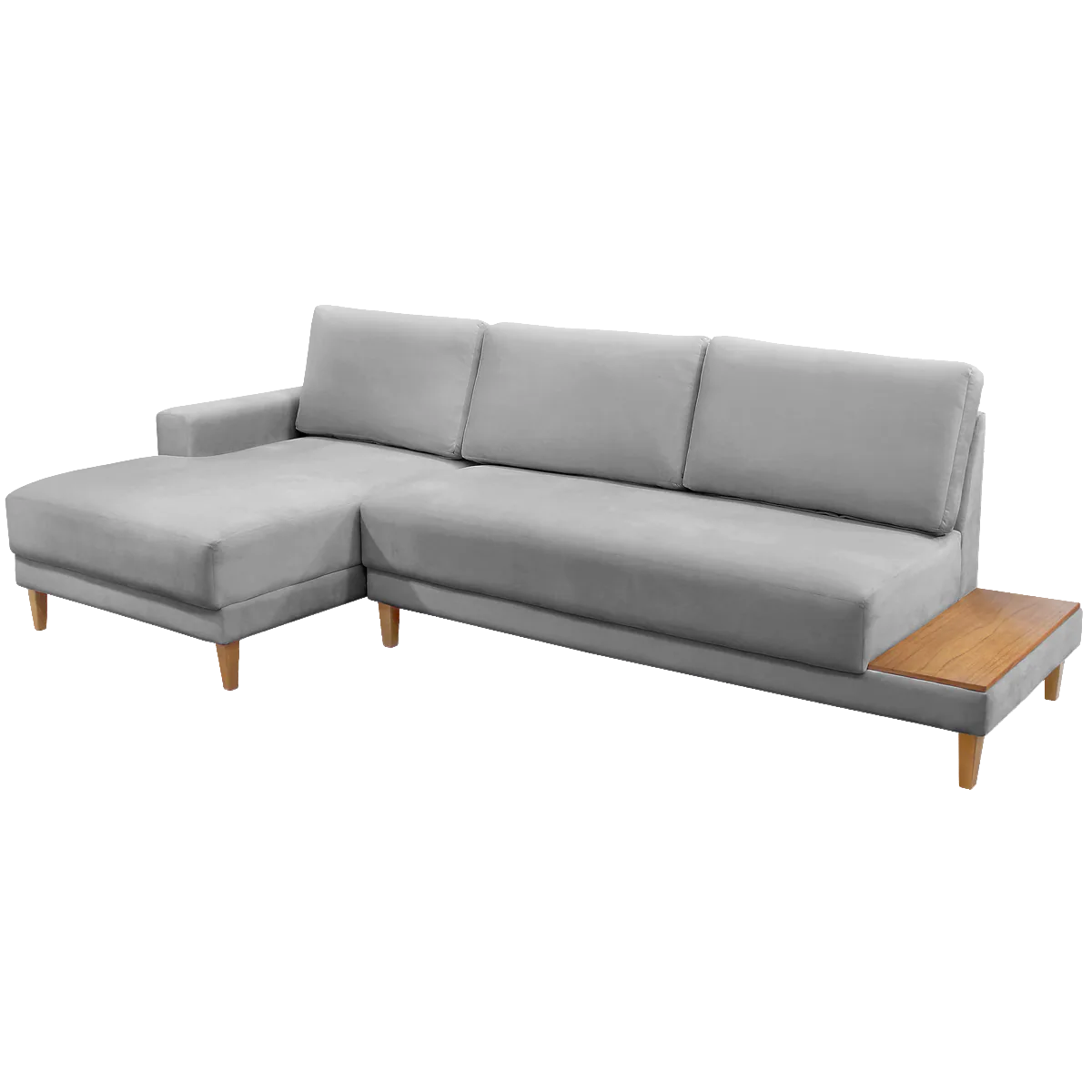 Sofá com Chaise Ref.825 2,90 m Chenile Linho Cinza Firenze – RONDOMÓVEIS