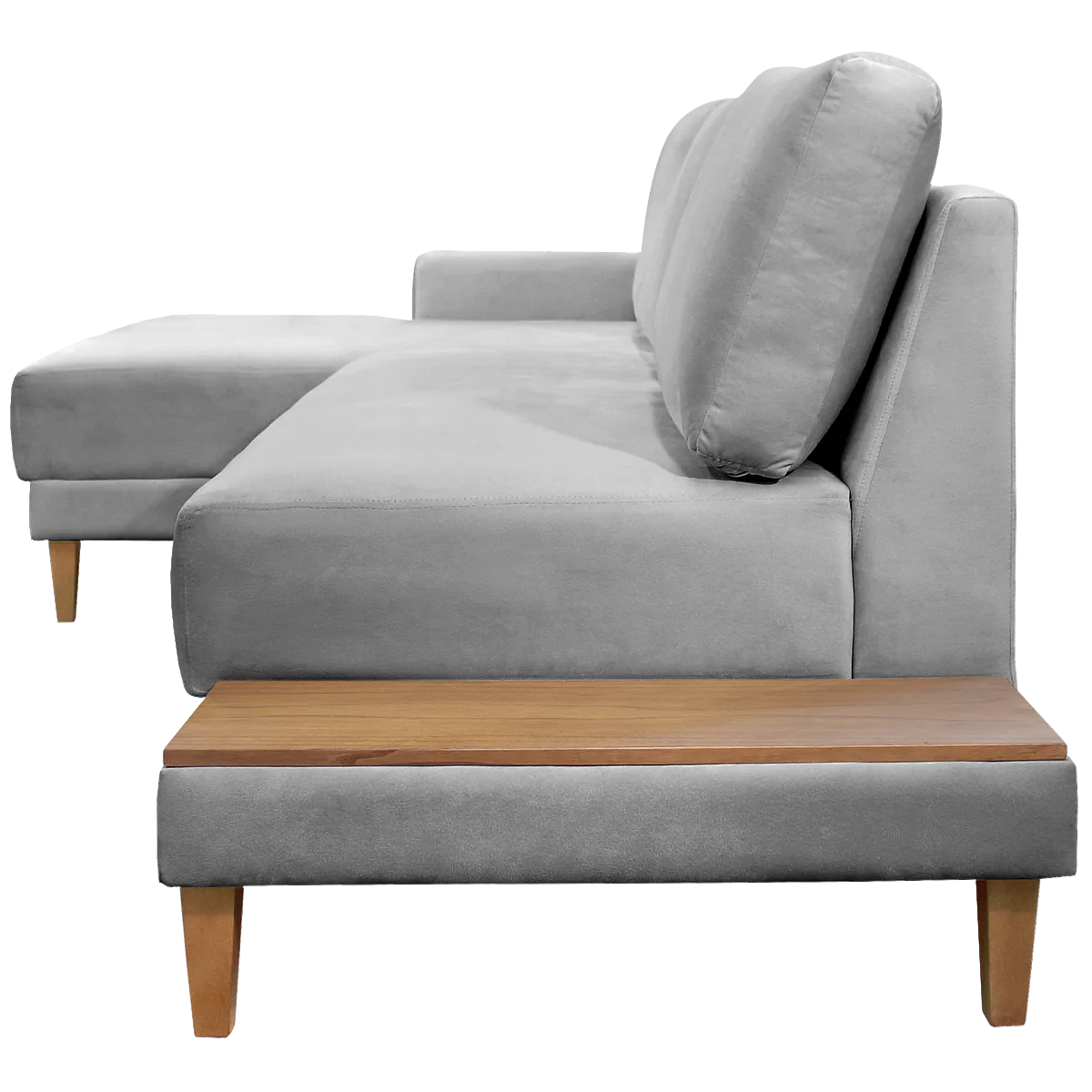 Sofá com Chaise Ref.825 2,90 m Chenile Linho Cinza Firenze – RONDOMÓVEIS