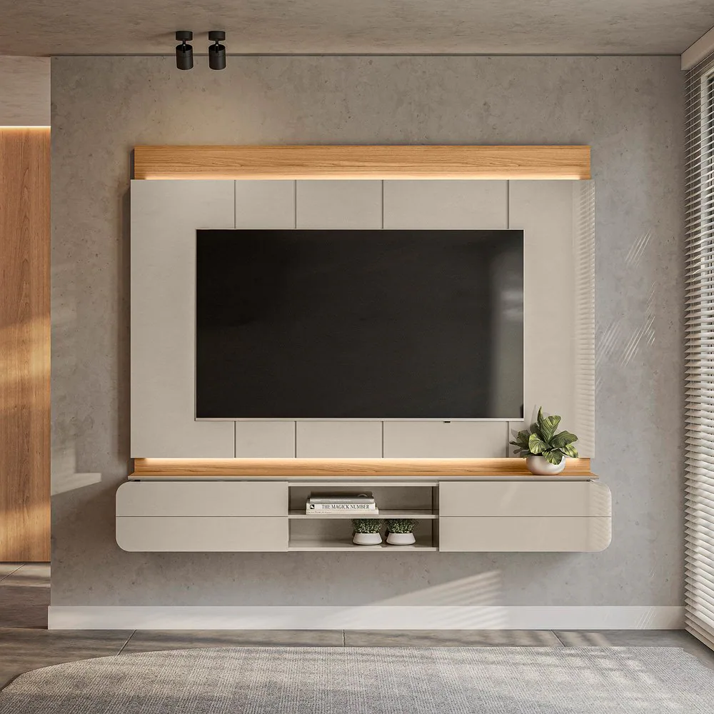 Painel Home até 75″ Zurique Tauari/Off White Brilho – LINEA BRASIL