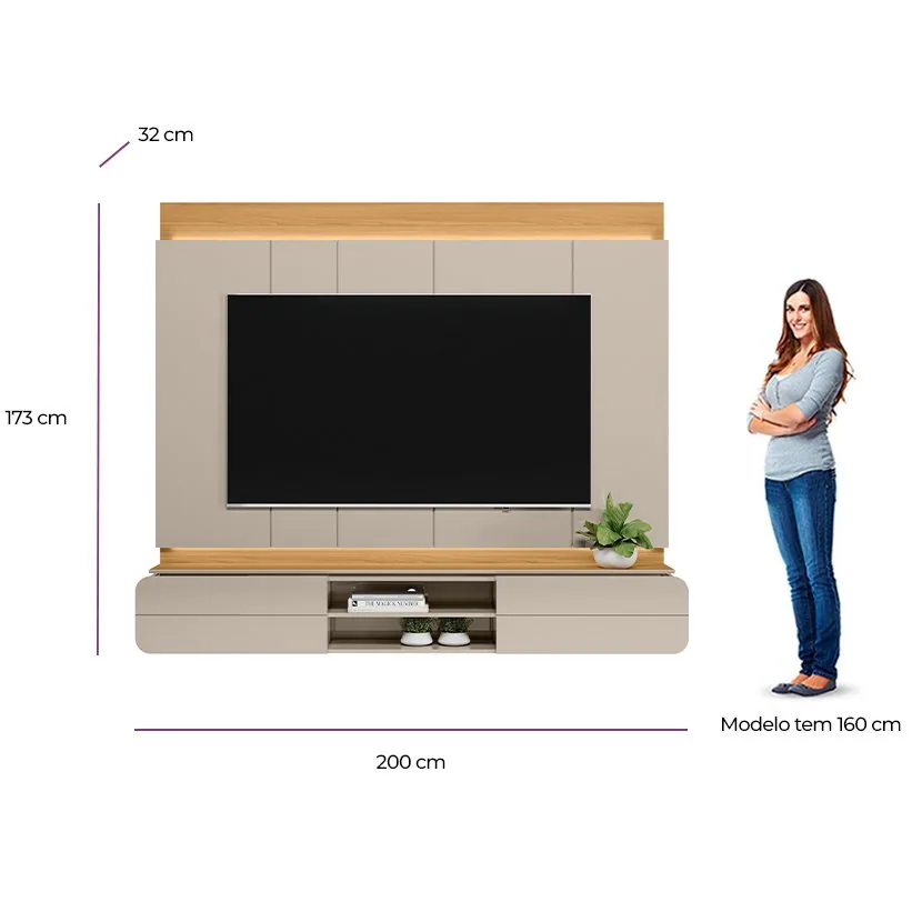 Painel Home até 75″ Zurique Tauari/Off White Brilho – LINEA BRASIL