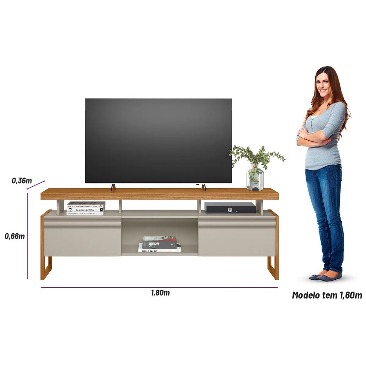 Rack até 70″ Esmeralda Nature/Off White – LINEA BRASIL