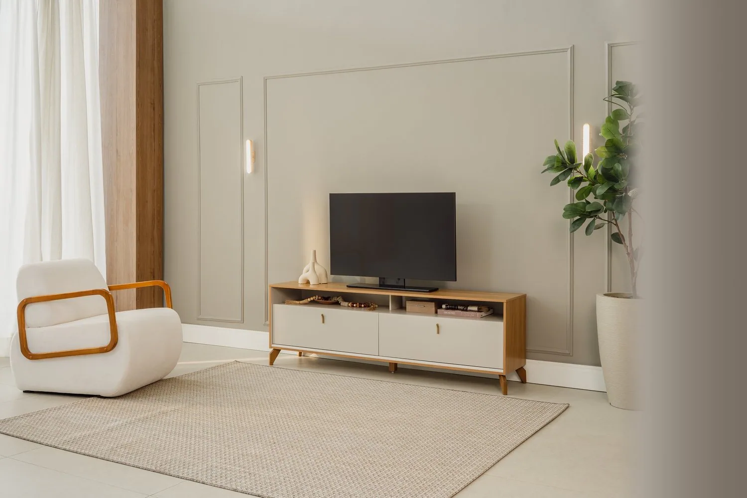 Rack até 75″ Dubai 1.8 Tauari/Off White Fosco – LINEA BRASIL
