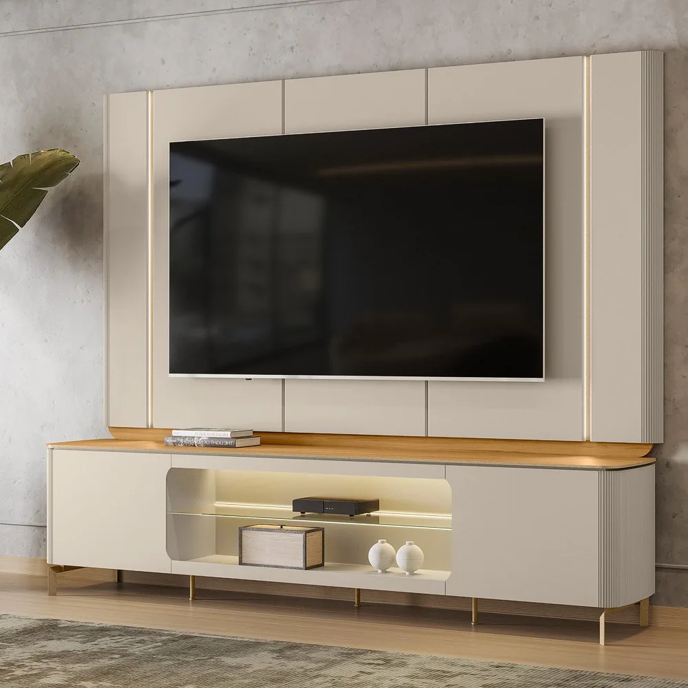 Painel + Rack Santorini Off White/Tauari Fosco – LINEA BRASIL