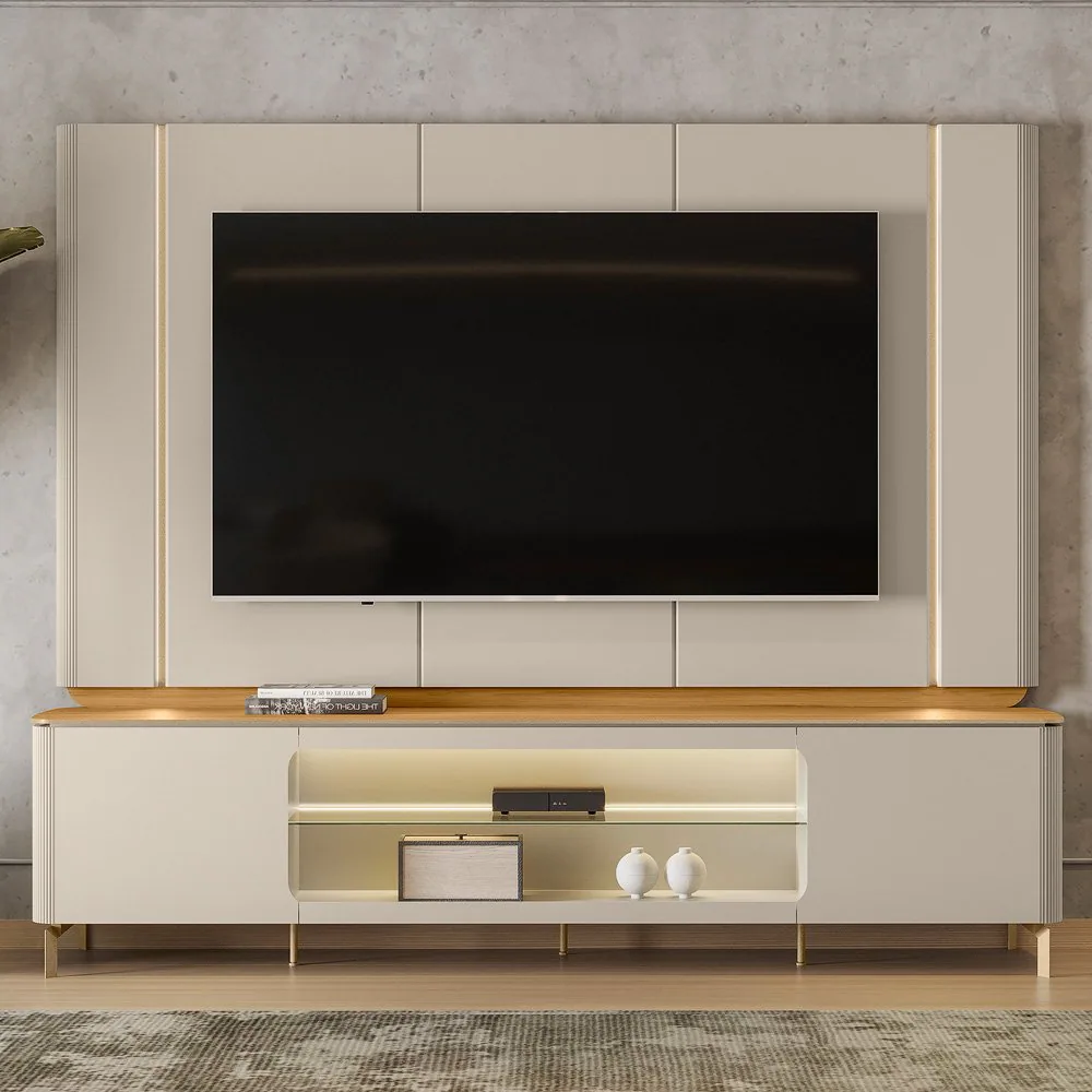 Painel + Rack Santorini Off White/Tauari Fosco – LINEA BRASIL