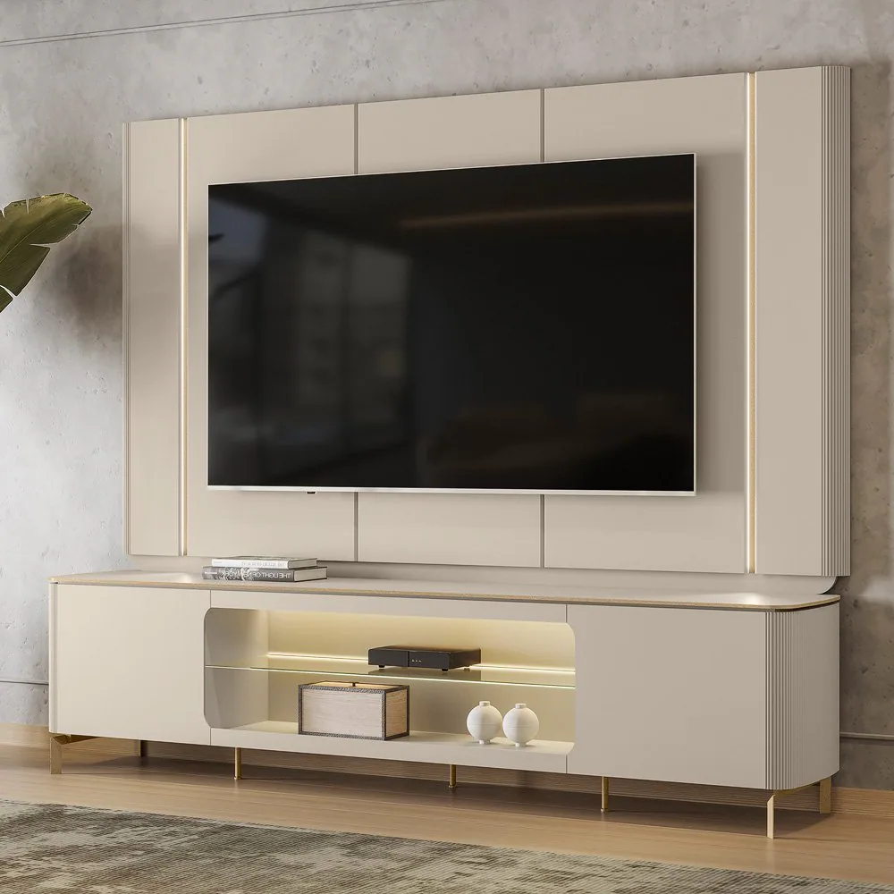 Painel + Rack Santorini Off White/Tauari Fosco – LINEA BRASIL