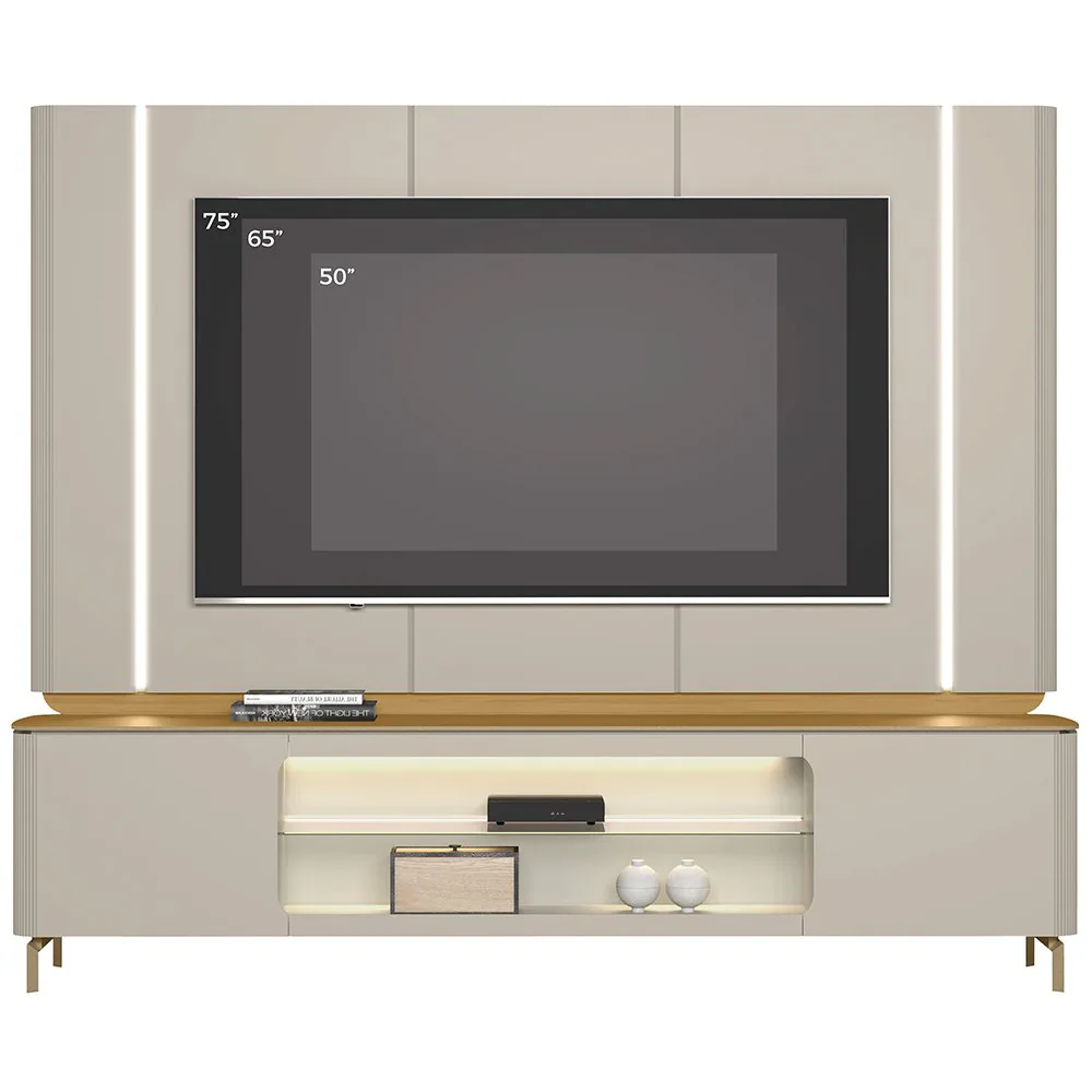 Painel + Rack Santorini Off White/Tauari Fosco – LINEA BRASIL