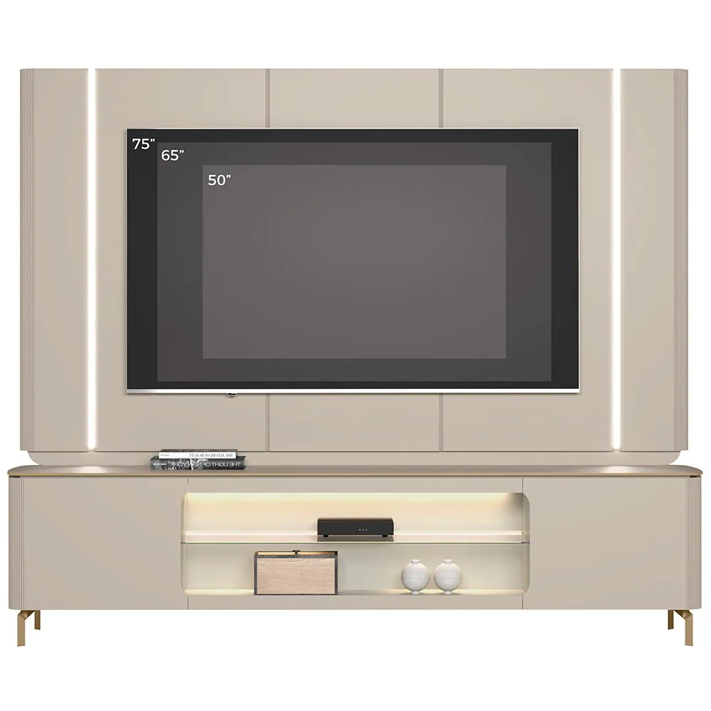 Painel + Rack Santorini Off White/Tauari Fosco – LINEA BRASIL