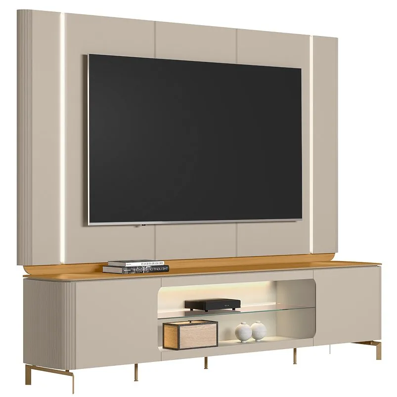 Painel + Rack Santorini Off White/Tauari Fosco – LINEA BRASIL