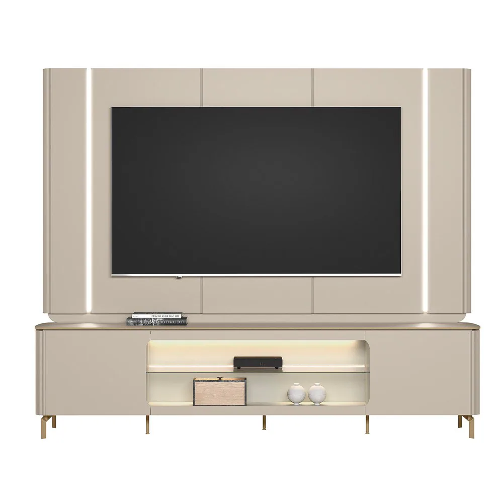 Painel + Rack Santorini Off White/Tauari Fosco – LINEA BRASIL