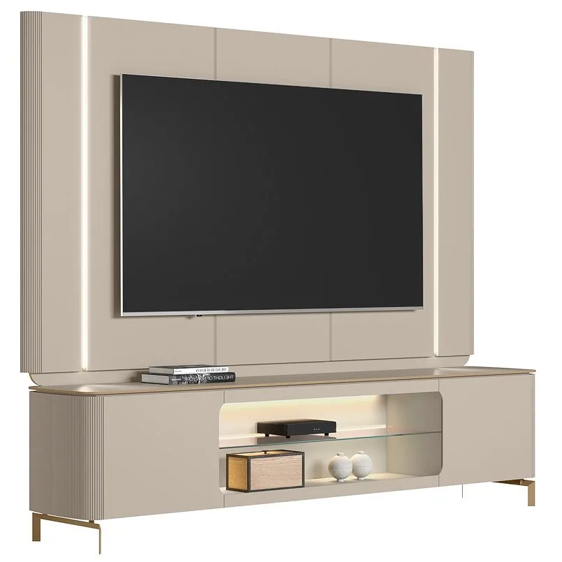 Painel + Rack Santorini Off White/Tauari Fosco – LINEA BRASIL