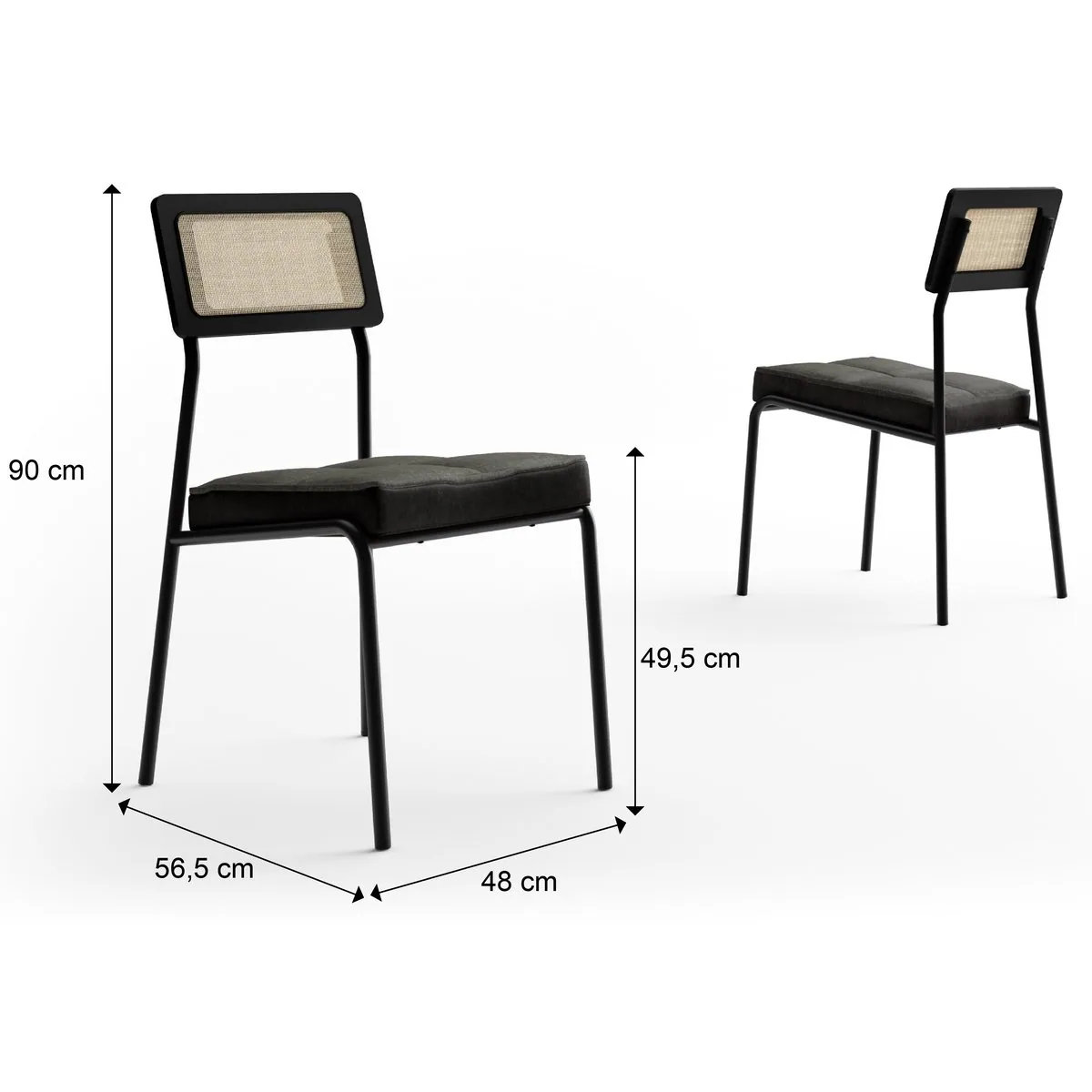 Kit 2 Cadeiras Lux 1741 Preto/Linho Grafite/Corino Preto – CARRARO MÓVEIS