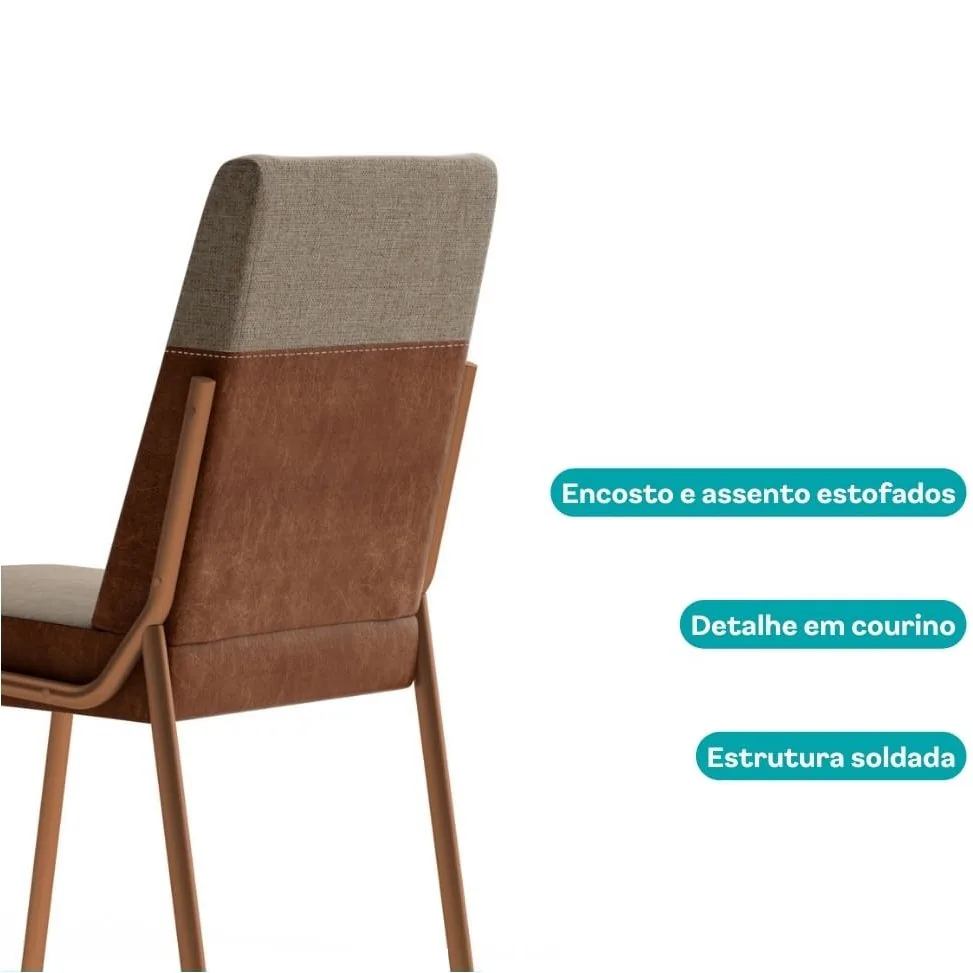 Kit 2 Cadeiras Hug 1749 Rosê Cobre/Linho Areia/Corino Caramelo – CARRARO MÓVEIS