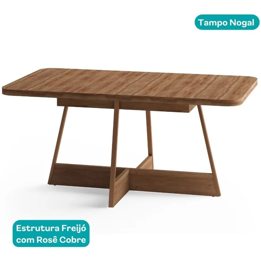 Mesa Átria 1592 Retangular 160 Rosê Cobre/Nogal Freijó – CARRARO MÓVEIS