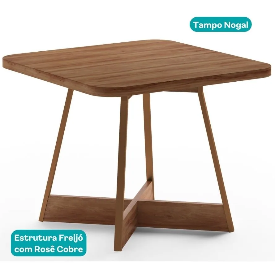Mesa Átria 1593 Quadrada 90 Rosê Cobre/Nogal Freijó – CARRARO MÓVEIS