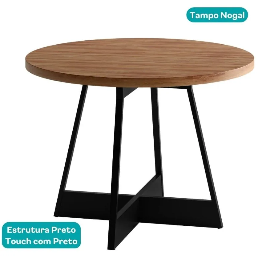 Mesa Átria 1594 Redonda 100 Preto/Nogal – CARRARO MÓVEIS