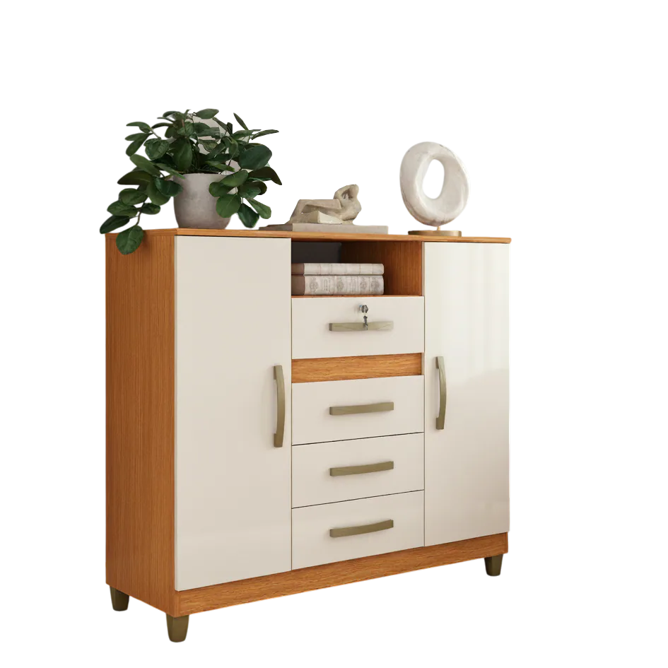 Cômoda 4 Gavetas 2 Sapateiras Angra CO260 Cinamomo/Off White – FELLICCI