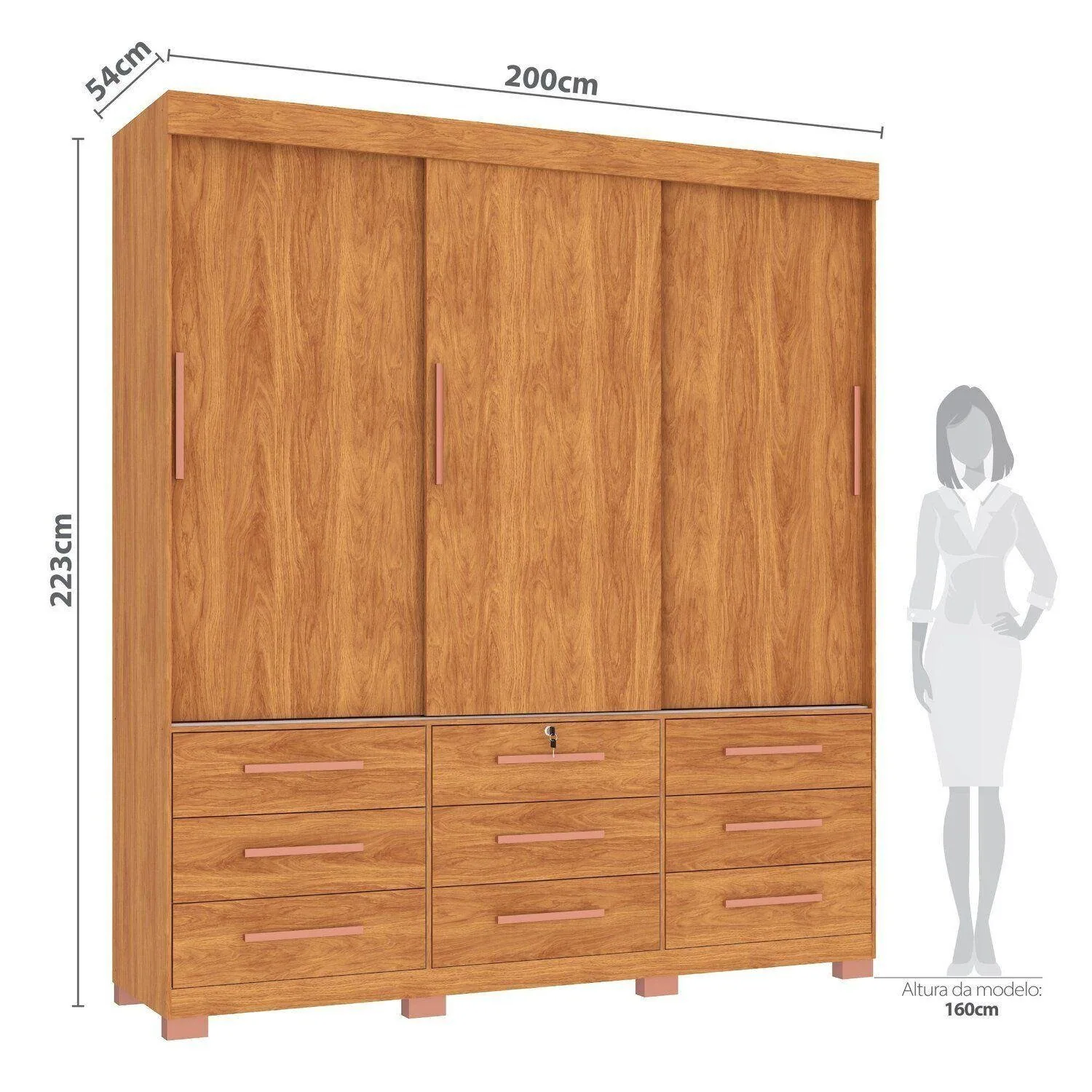 Guarda-Roupa 3 Portas Toronto RP1930 2,00 m Cinamomo/Off White/Cinamomo – FELLICCI