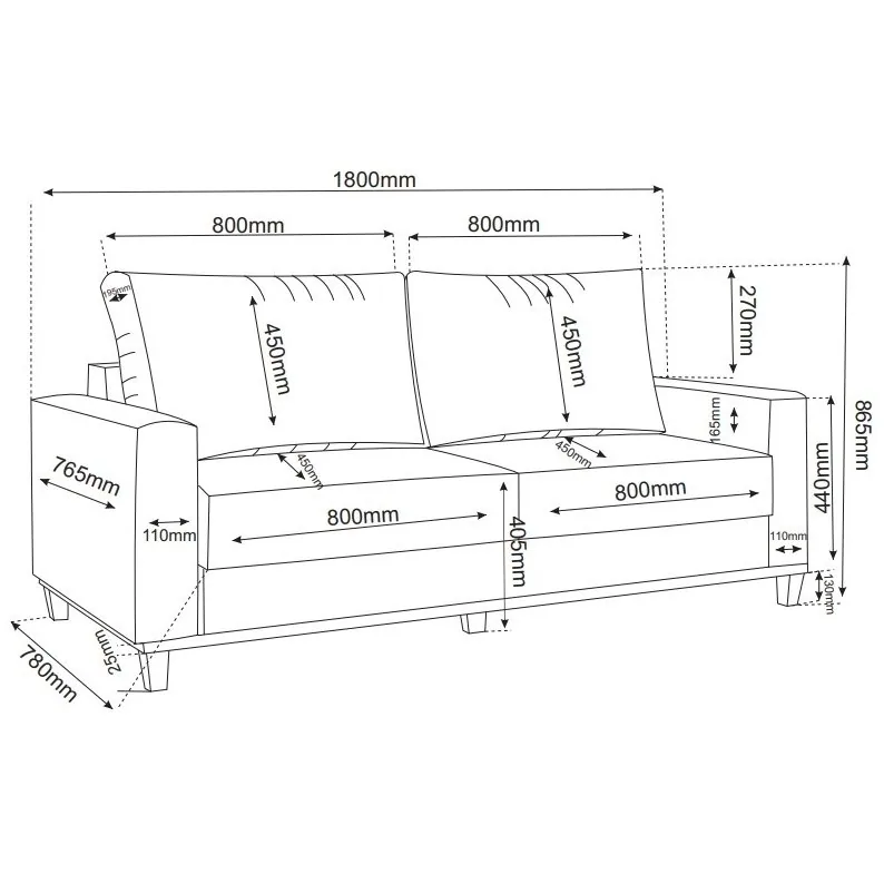 Sofá Living Palazo/Felícia 1,80 m Linho Inox – VIERO MÓVEIS