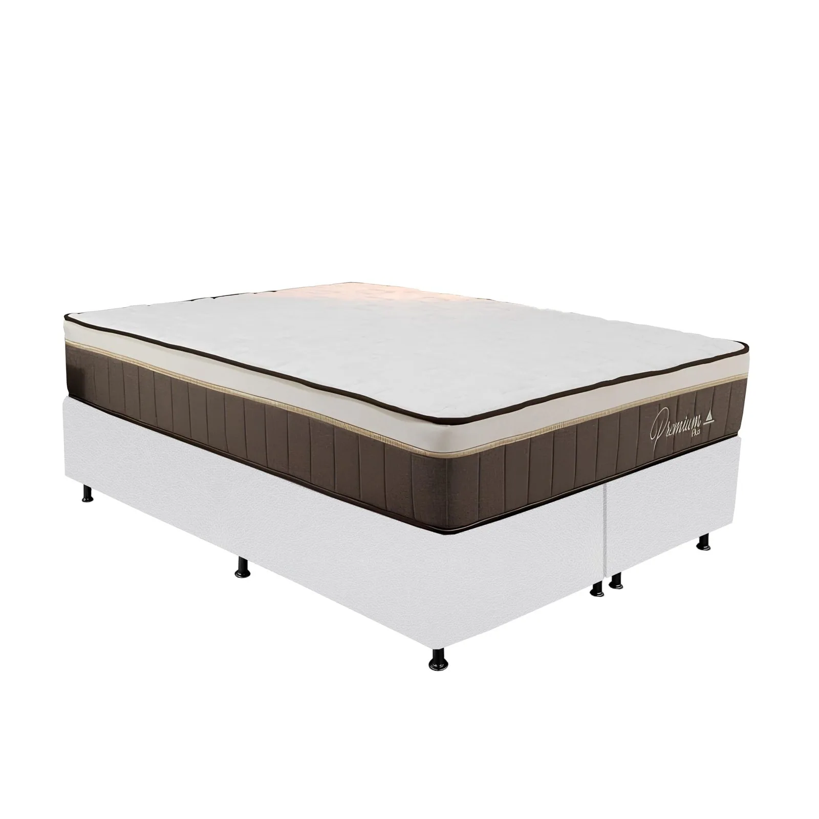 Colchão Queen Rondopremium Plus 32 cm D33 Molas Ensacadas + Base Simples Corino Branco – RONDOMÓVEIS + ALTO NÍVEL