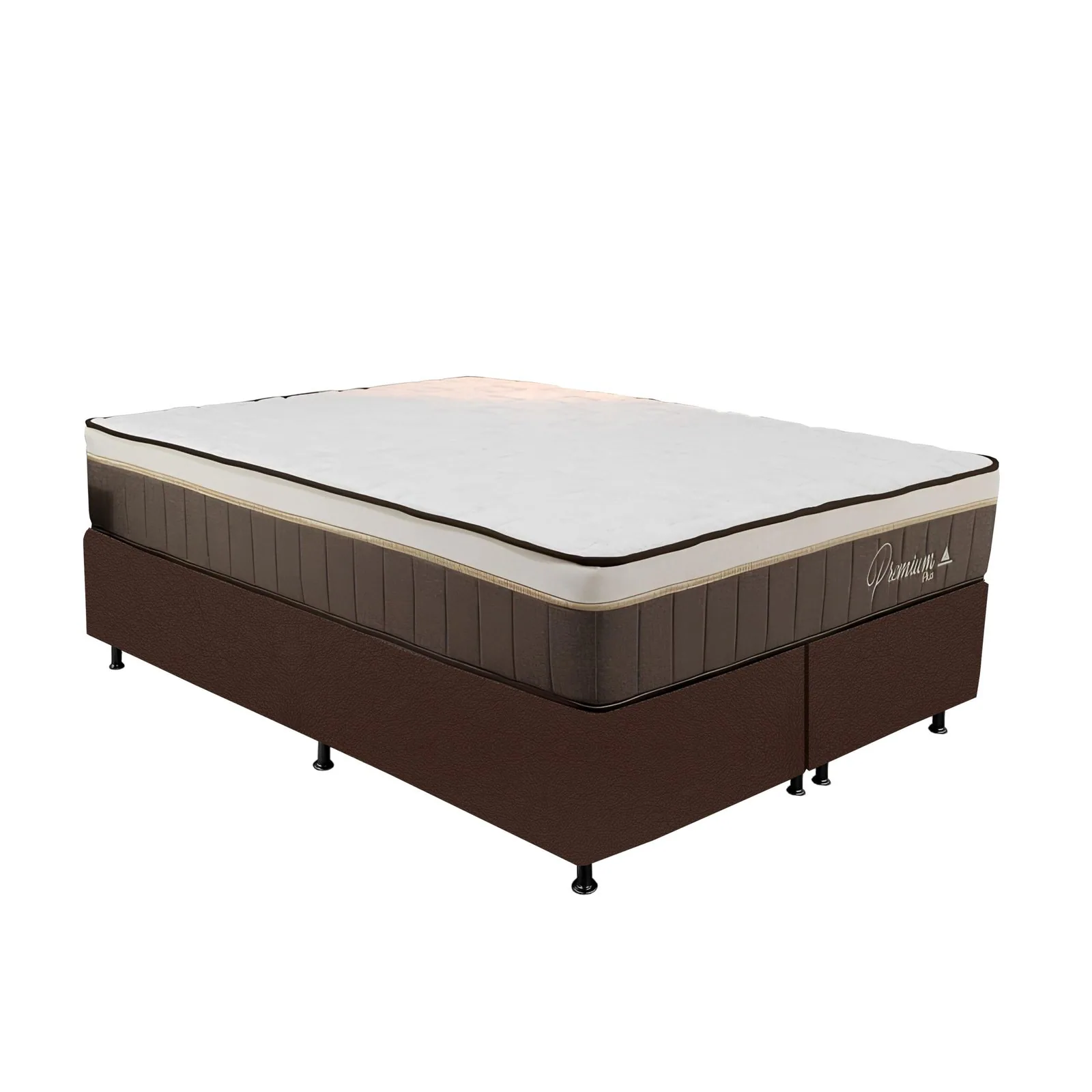 Colchão Queen Rondopremium Plus 32 cm D33 Molas Ensacadas + Base Simples Corino Marrom – RONDOMÓVEIS + ALTO NÍVEL