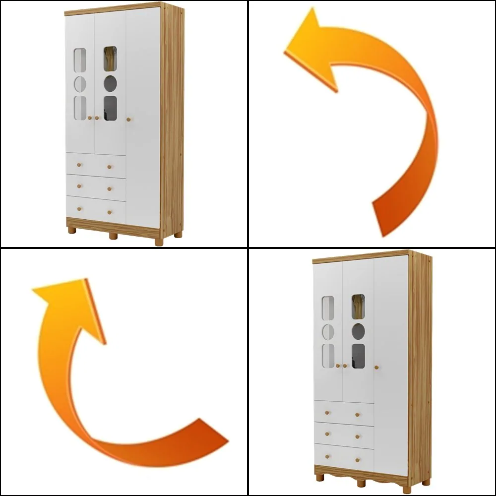 Guarda-Roupa 3 Portas Tedy + Berço Americano Uli + Cômoda Tedy Branco Brilho/Amêndoa – PEROBA MÓVEIS